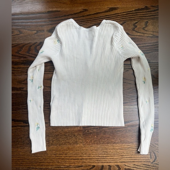 H&M RIBBED CARDIGAN AND CROP TOP WITH EMBROIDERY Sz. M ivory Y2K style - Picture 8 of 8